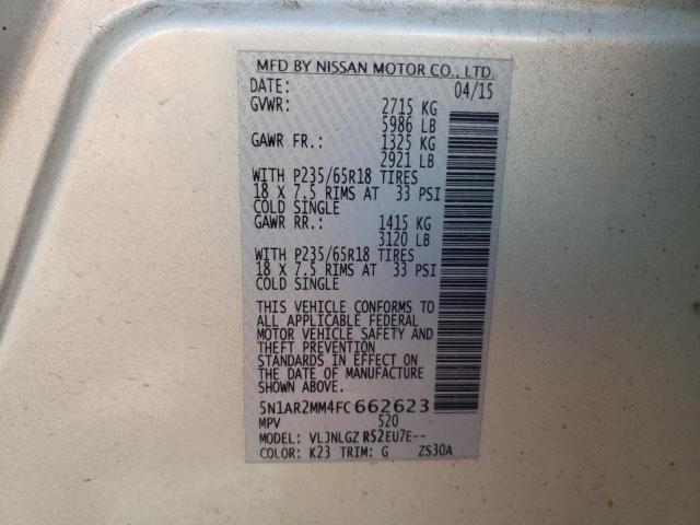 Photo 10 from auction – 2015 NISSAN PATHFINDER with VIN 5N1AR2MM4FC662623