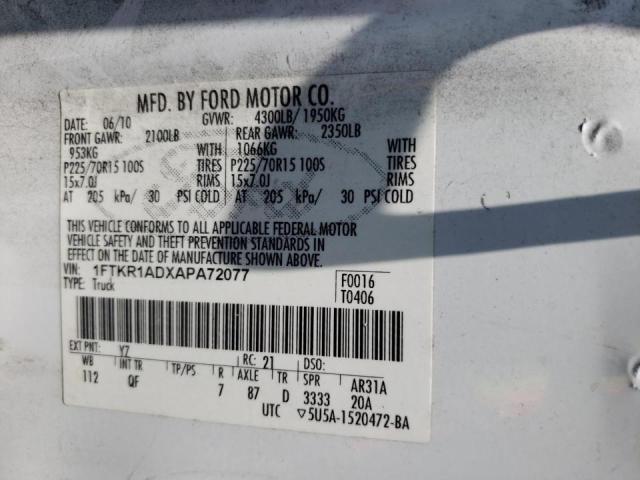 Photo 10 from auction – 2010 FORD RANGER with VIN 1FTKR1ADXAPA72077
