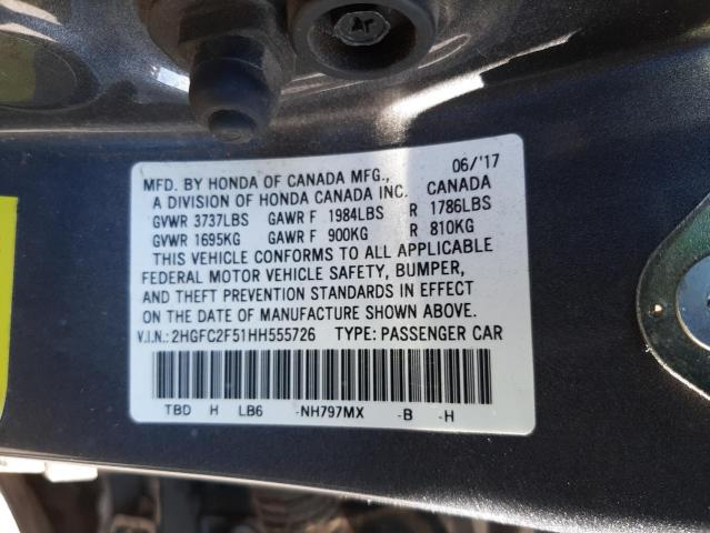 Photo 10 from auction – 2017 HONDA CIVIC LX with VIN 2HGFC2F51HH555726