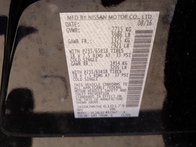 Photo 10 from auction – 2017 NISSAN PATHFINDER with VIN 5N1DR2MN3HC610179