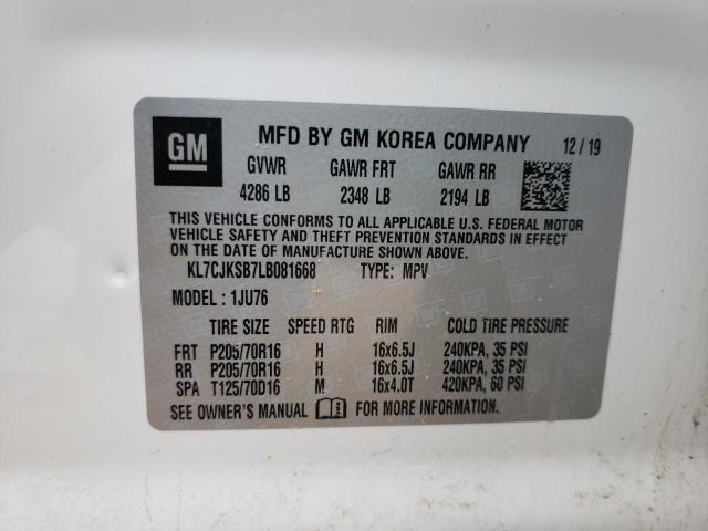 Photo 10 from auction – 2020 CHEVROLET TRAX LS with VIN KL7CJKSB7LB081668