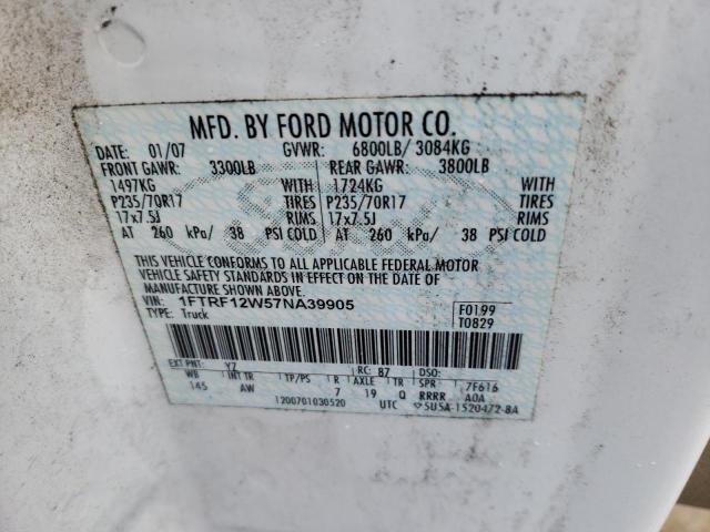 Photo 10 from auction – 2007 FORD F150 with VIN 1FTRF12W57NA39905