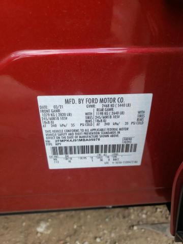 Photo 10 from auction – 2021 FORD EDGE SEL with VIN 2FMPK4J91MBA05978