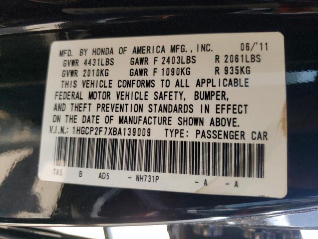 Photo 10 from auction – 2011 HONDA ACCORD EX with VIN 1HGCP2F7XBA139009