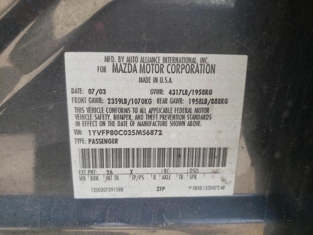 Photo 10 from auction – 2003 MAZDA 6 I with VIN 1YVFP80C035M56872