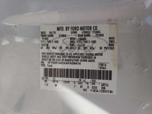 Photo 10 from auction – 2010 FORD RANGER with VIN 1FTKR1ADXAPA56414