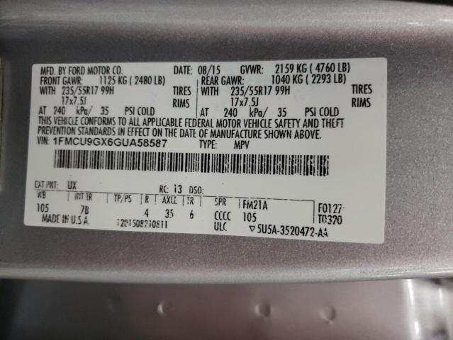 Photo 10 from auction – 2016 FORD ESCAPE SE with VIN 1FMCU9GX6GUA58587