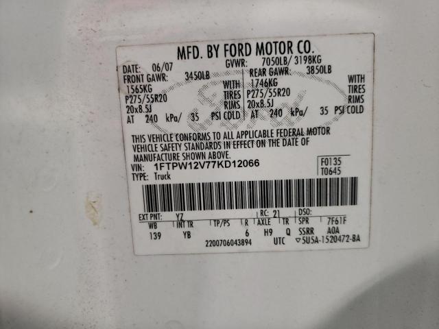 Photo 10 from auction – 2007 FORD F150 SUPER with VIN 1FTPW12V77KD12066