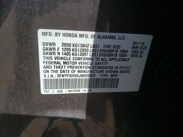 Photo 10 from auction – 2018 HONDA PILOT EXL with VIN 5FNYF6H5XJB039329