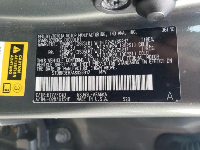 Photo 10 from auction – 2010 TOYOTA HIGHLANDER with VIN 5TDBK3EH7AS029917