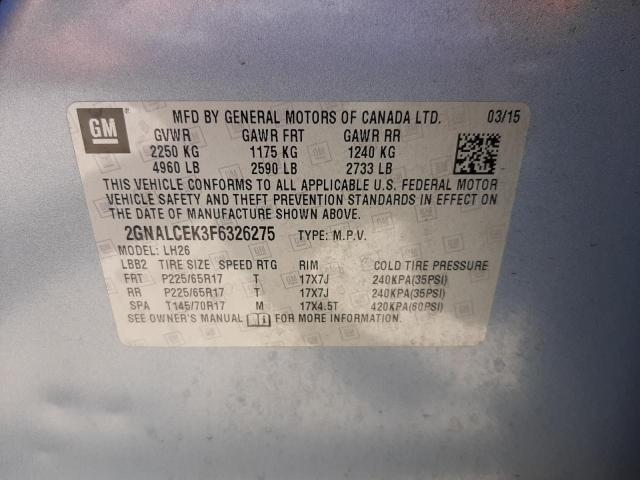 Photo 10 from auction – 2015 CHEVROLET EQUINOX LT with VIN 2GNALCEK3F6326275