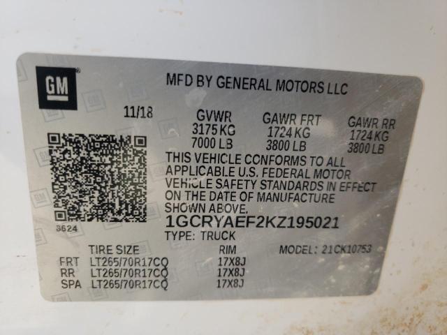 Photo 10 from auction – 2019 CHEVROLET SILVERADO with VIN 1GCRYAEF2KZ195021