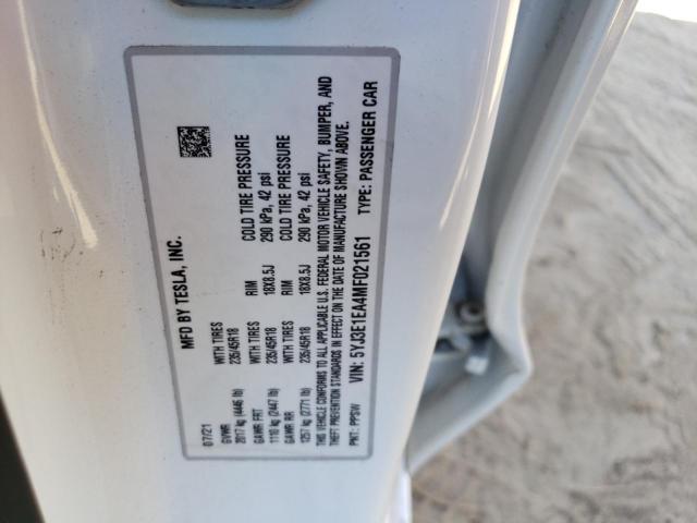 Photo 10 from auction – 2021 TESLA MODEL 3 with VIN 5YJ3E1EA4MF021561