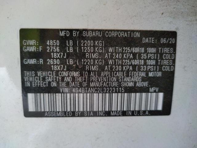 Photo 10 from auction – 2020 SUBARU OUTBACK LI with VIN 4S4BTANC2L3223115