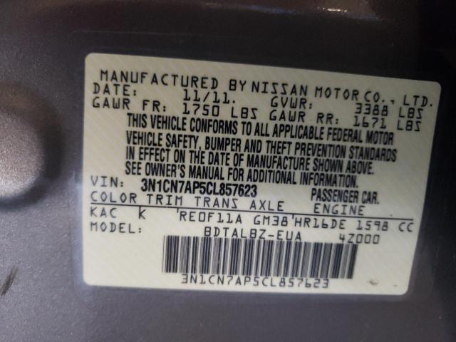 Photo 10 from auction – 2012 NISSAN VERSA S with VIN 3N1CN7AP5CL857623