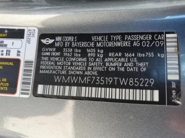 Photo 10 from auction – 2009 MINI COOPER S with VIN WMWMF73519TW85229