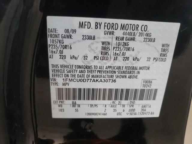Photo 10 from auction – 2010 FORD ESCAPE XLT with VIN 1FMCU0D77AKA30736