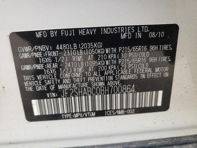 Photo 10 from auction – 2011 SUBARU FORESTER 2 with VIN JF2SHABC0BH700864