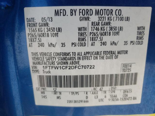 Photo 10 from auction – 2013 FORD F150 SUPER with VIN 1FTFW1CF2DFC70722