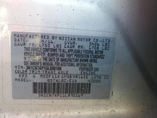 Photo 10 from auction – 2016 NISSAN VERSA S with VIN 3N1CN7AP1GL890169