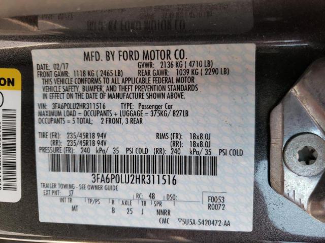 Photo 10 from auction – 2017 FORD FUSION SE with VIN 3FA6P0LU2HR311516