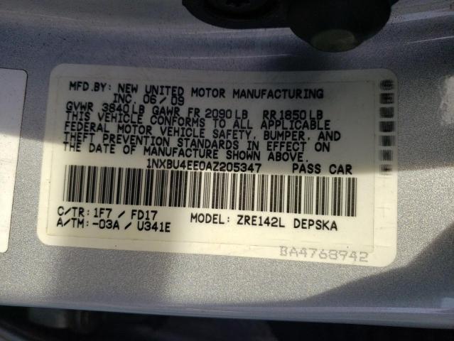 Photo 10 from auction – 2010 TOYOTA COROLLA BA with VIN 1NXBU4EE0AZ205347