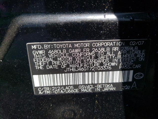 Photo 10 from auction – 2007 LEXUS ES 350 with VIN JTHBJ46G172103376