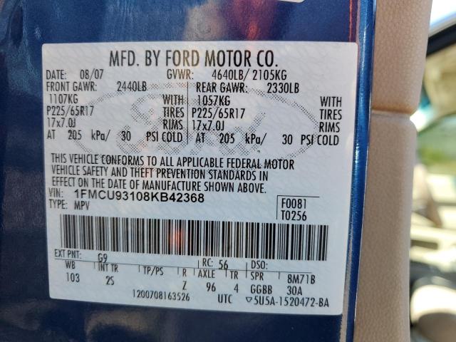 Photo 10 from auction – 2008 FORD ESCAPE XLT with VIN 1FMCU93108KB42368