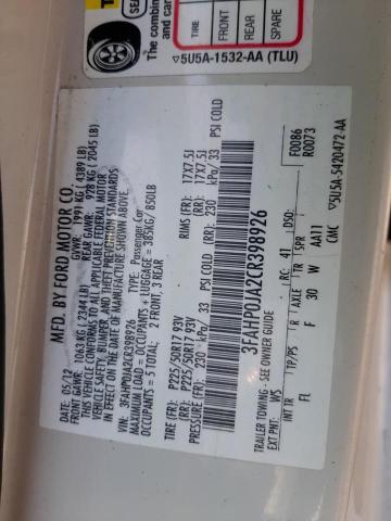 Photo 10 from auction – 2012 FORD FUSION SEL with VIN 3FAHP0JA2CR398926