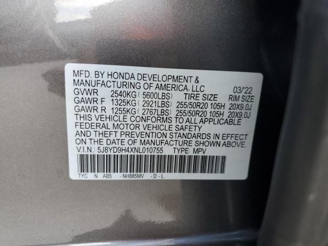 Photo 10 from auction – 2022 ACURA MDX TECHNO with VIN 5J8YD9H4XNL010755