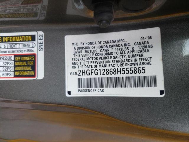 Photo 10 from auction – 2008 HONDA CIVIC EX with VIN 2HGFG12868H555865