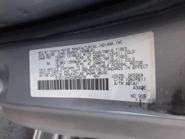 Photo 10 from auction – 2002 TOYOTA SEQUOIA SR with VIN 5TDZT34A52S099238