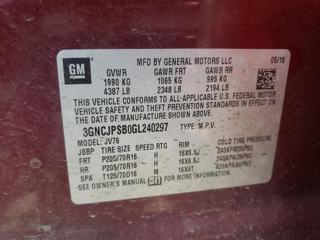 Photo 10 from auction – 2016 CHEVROLET TRAX 1LT with VIN 3GNCJPSB0GL240297