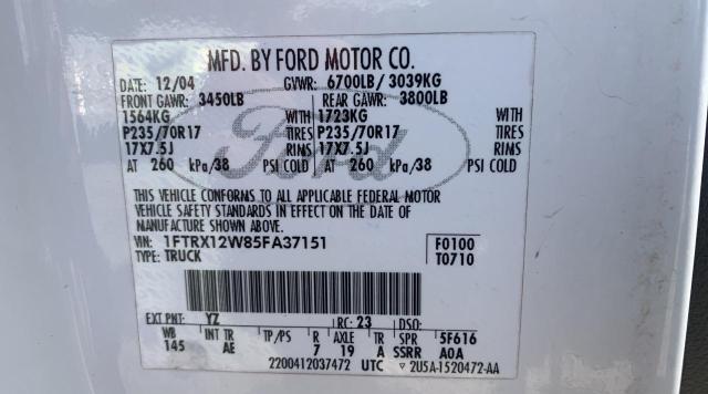 Photo 10 from auction – 2005 FORD F150 with VIN 1FTRX12W85FA37151