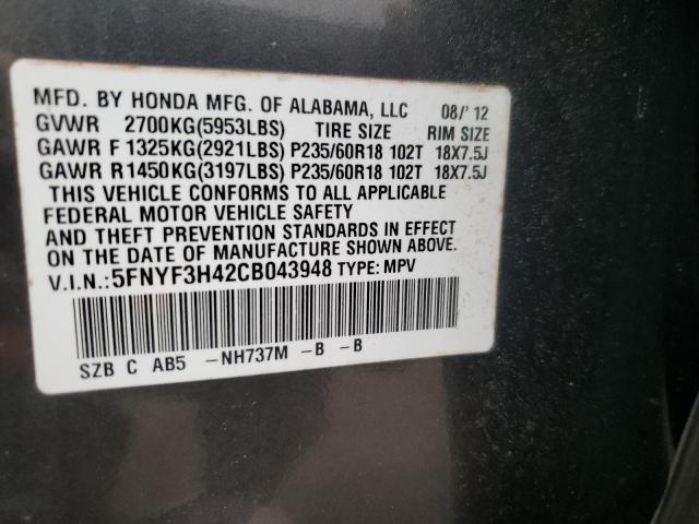 Photo 10 from auction – 2012 HONDA PILOT EX with VIN 5FNYF3H42CB043948