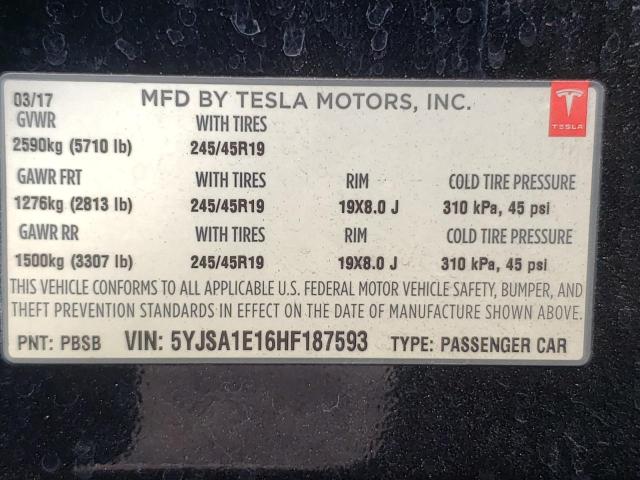 Photo 10 from auction – 2017 TESLA MODEL S with VIN 5YJSA1E16HF187593