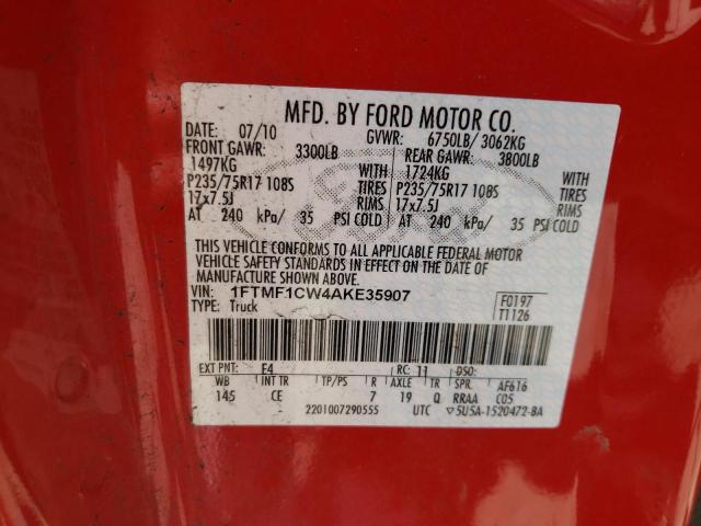 Photo 10 from auction – 2010 FORD F150 with VIN 1FTMF1CW4AKE35907