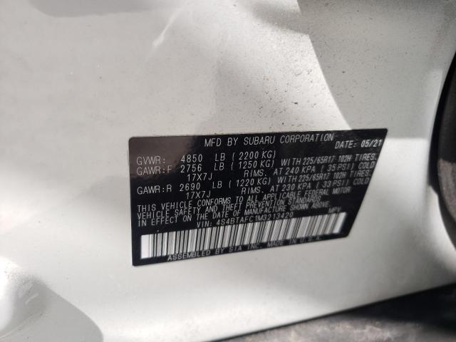 Photo 10 from auction – 2021 SUBARU OUTBACK PR with VIN 4S4BTAFC1M3213420
