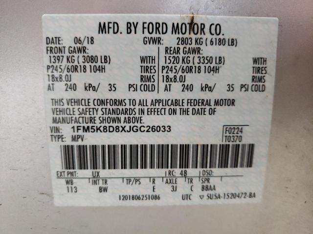 Photo 10 from auction – 2018 FORD EXPLORER X with VIN 1FM5K8D8XJGC26033