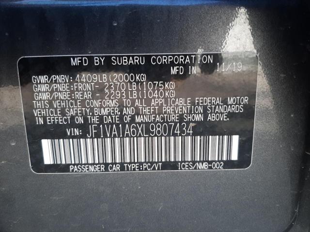 Photo 10 from auction – 2020 SUBARU WRX with VIN JF1VA1A6XL9807434