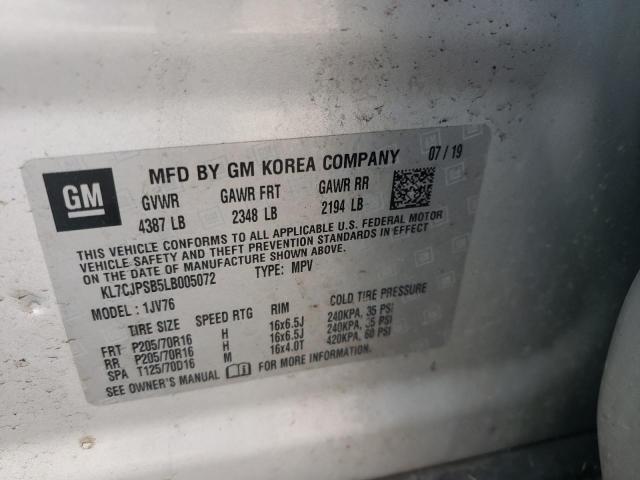 Photo 10 from auction – 2020 CHEVROLET TRAX 1LT with VIN KL7CJPSB5LB005072