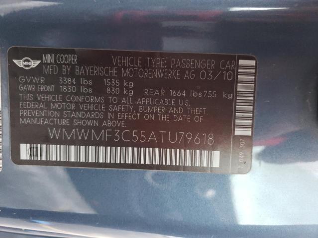 Photo 10 from auction – 2010 MINI COOPER with VIN WMWMF3C55ATU79618