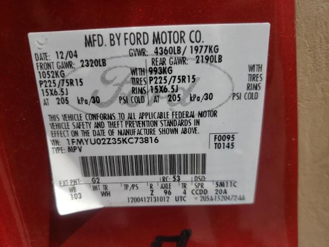 Photo 10 from auction – 2005 FORD ESCAPE XLS with VIN 1FMYU02Z35KC73816