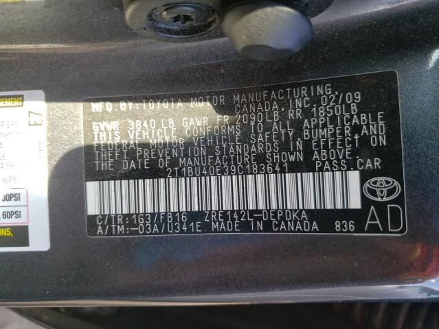Zdjęcie 10 z aukcji – 2009 TOYOTA COROLLA BA z VIN 2T1BU40E39C183641
