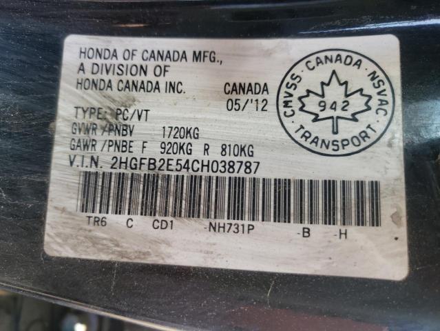 Photo 10 from auction – 2012 HONDA CIVIC LX with VIN 2HGFB2E54CH038787