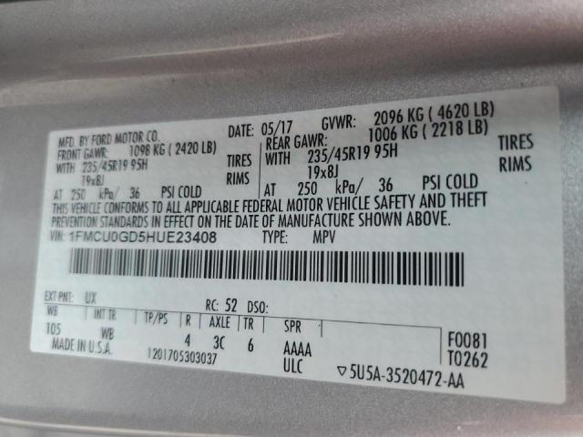 Photo 10 from auction – 2017 FORD ESCAPE SE with VIN 1FMCU0GD5HUE23408