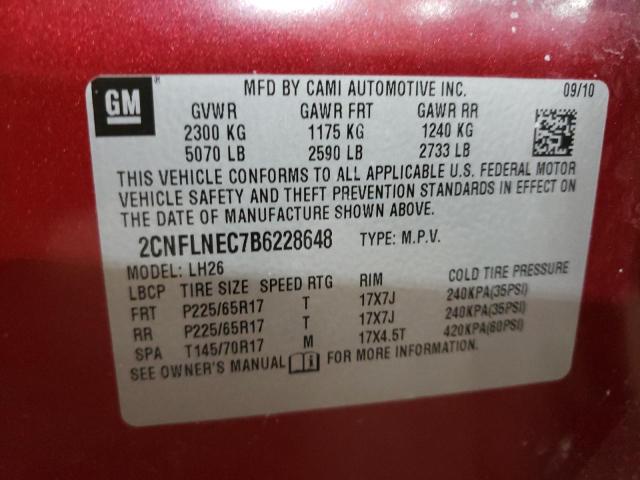Photo 10 from auction – 2011 CHEVROLET EQUINOX LT with VIN 2CNFLNEC7B6228648