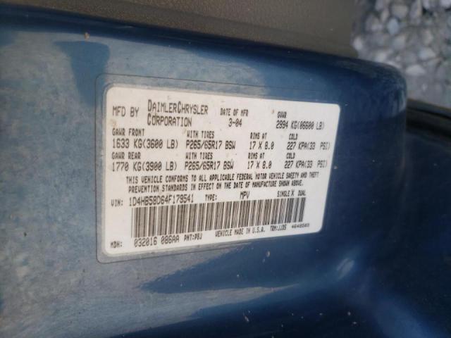 Photo 10 from auction – 2004 DODGE DURANGO LI with VIN 1D4HB58D64F179541