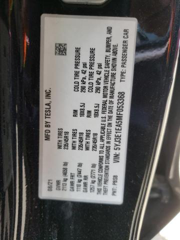 Photo 10 from auction – 2021 TESLA MODEL 3 with VIN 5YJ3E1EA5MF053368