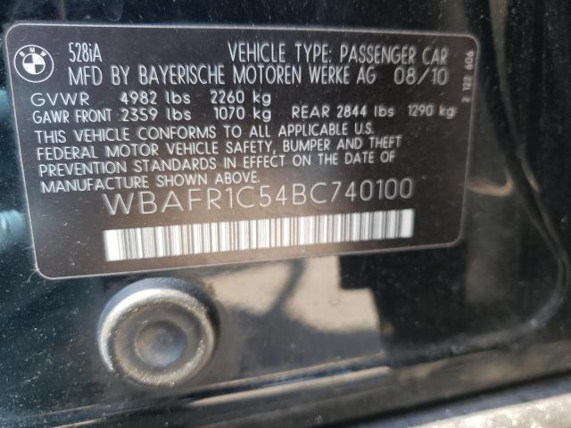 Photo 10 from auction – 2011 BMW 528 I with VIN WBAFR1C54BC740100
